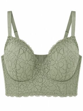Aerie Real Happy Demi Demj Lace Longline Bra Light Olive Green 38DD plus size
